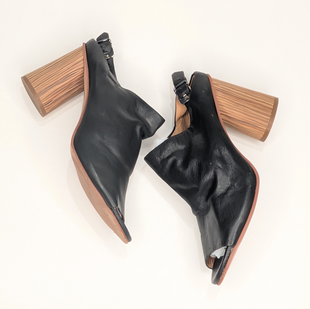Corso Como Black Leather Peep-Toe Slingback Booties – 8.5M – Block Heel Modern